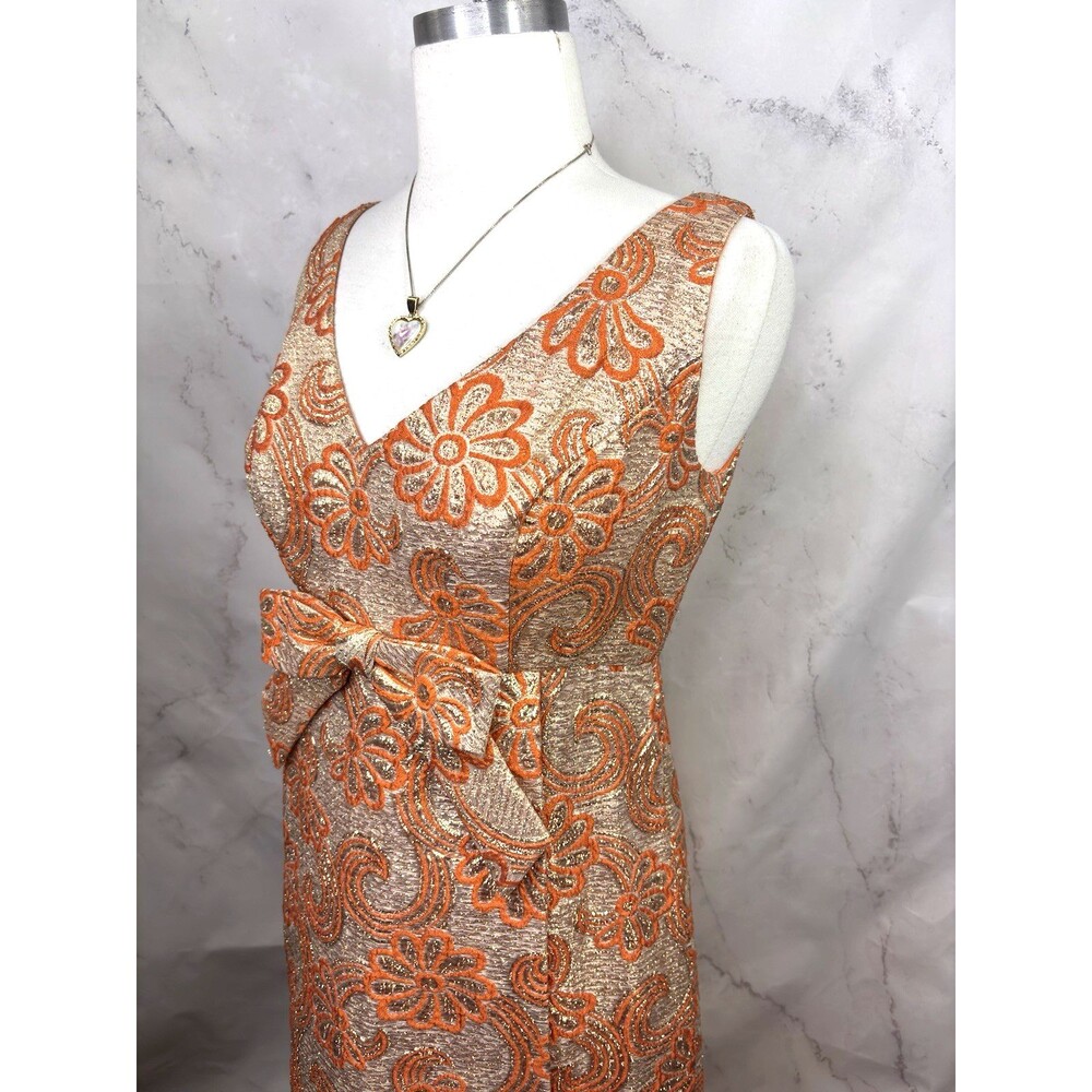 Vintage 60s Kent Originals Empire Waist Evening Gown Dress Orange Brocade 6 S - Picture 3 of 16